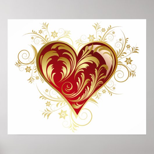 Red and Gold Filgree Love Heart Poster (Voorkant)