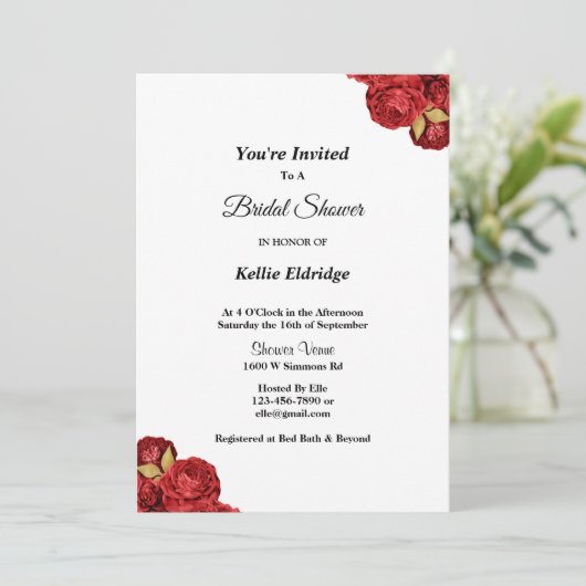 Red and Gold Floral Bridal Shower Kaart (Staand voorkant)