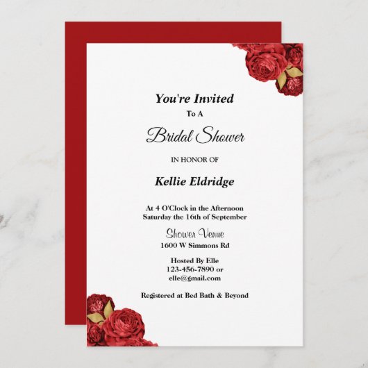 Red and Gold Floral Bridal Shower Kaart (Voorkant / Achterkant)