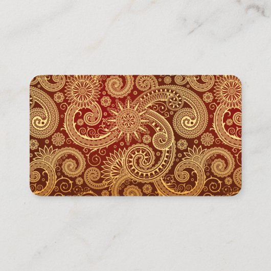 Red and Gold Floral DAMASK Pattern Visitekaartje (Achterkant)