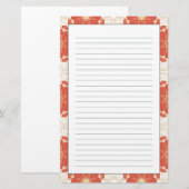 Red And Gold Floral Lace Pattern Briefpapier (Voorkant / Achterkant)