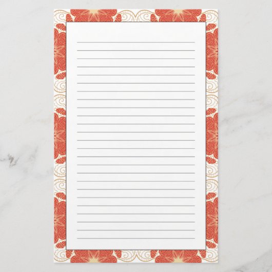 Red And Gold Floral Lace Pattern Briefpapier (Voorkant)