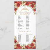 Red and Gold Floral Quinceanera Order of Events Programmakaart (Achterkant)