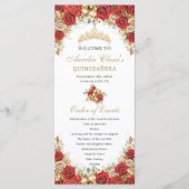 Red and Gold Floral Quinceanera Order of Events Programmakaart (Voorkant)