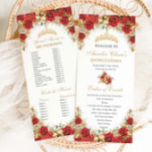 Red and Gold Floral Quinceanera Order of Events Programmakaart