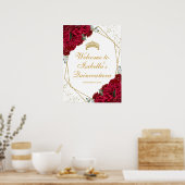 Red and Gold Floral Quinceanera Welcome Poster (Keuken)