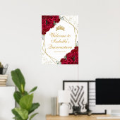 Red and Gold Floral Quinceanera Welcome Poster (Thuiskantoor)