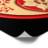 Red and Gold Floral Yin Yang Poster (Hoek)