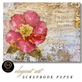 Red and Gold Flower Script Scrapbook Paper