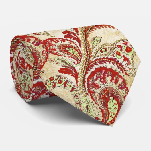 Red and Gold Gatsby Paisley Wedding Stropdas (Opgerold)