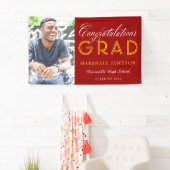 Red and Gold Gefeliciteerd Afstuderen Foto Spandoek (Insitu)
