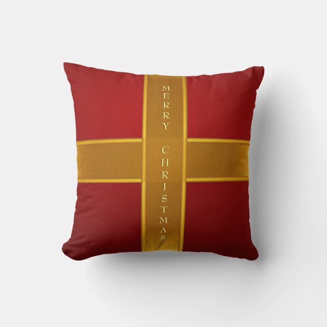 Red and Gold Gift Wrapped Merry Christmas Design Kussen (Voorkant)