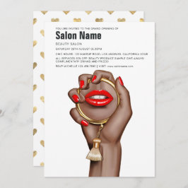 Red and Gold Glam Chic Beauty Salon Openen Kaart