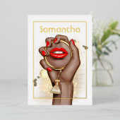 Red and Gold Glam Chic Spa Party Folie Uitnodiging (Staand Voorkant)