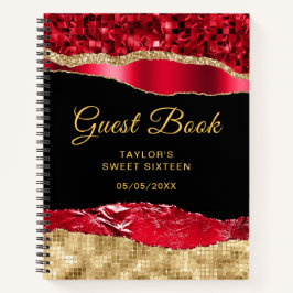 Red and Gold Glam Tears Sweet Sixteen Gastboek Notitieboek