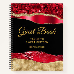 Red and Gold Glam Tears Sweet Sixteen Gastboek Notitieboek