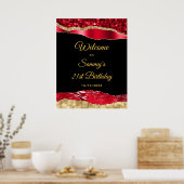 Red and Gold Glam Tears Verjaardag Welkom Poster (Keuken)