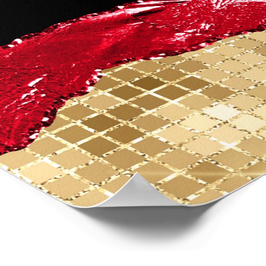 Red and Gold Glam Tears Verjaardag Welkom Poster (Hoek)