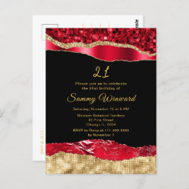 Red and Gold Glam Tears Verjaardagsfeest Briefkaart