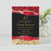 Red and Gold Glam Tears Verjaardagsfeest Kaart (Staand voorkant)