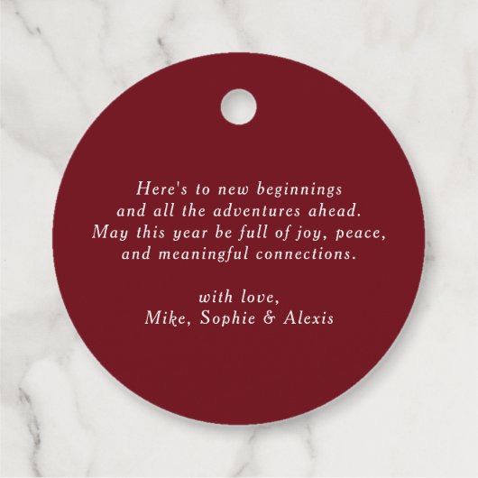 Red and Gold Happy New Year Calligraphy Wreath Bedankjes Labels (Achterkant)