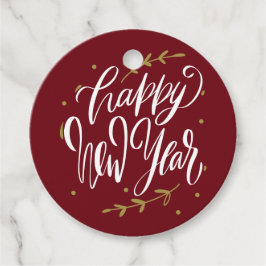 Red and Gold Happy New Year Calligraphy Wreath Bedankjes Labels