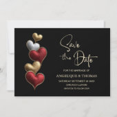 Red and Gold Hearts Wedding Save the Date (Voorkant)