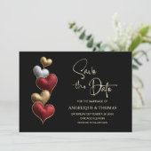Red and Gold Hearts Wedding Save the Date (Staand voorkant)