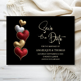 Red and Gold Hearts Wedding Save the Date