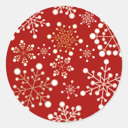 Red and Gold Holiday Patroon Ronde Sticker (Voorkant)