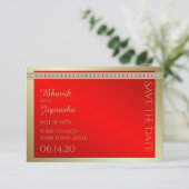 Red and Gold Indian Damask Wedding Save the Date (Staand voorkant)