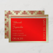 Red and Gold Indian Damask Wedding Save the Date (Voorkant / Achterkant)