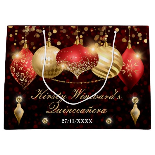 Red and Gold Kerstbles Quinceañera Groot Cadeauzakje (Voorkant)