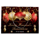 Red and Gold Kerstbles Quinceañera Groot Cadeauzakje (Achterkant)