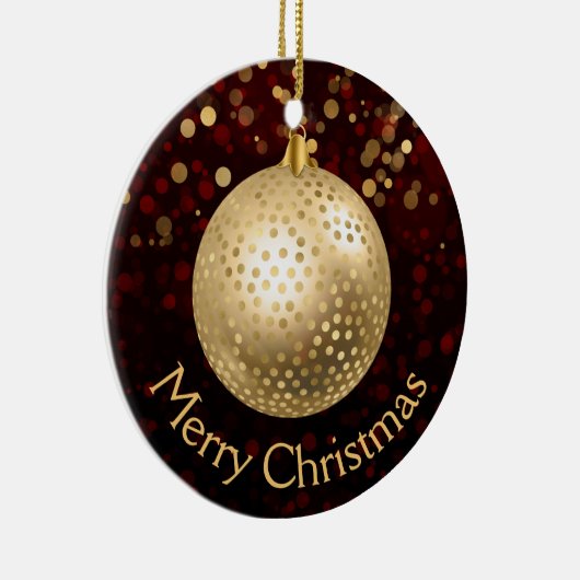 Red and Gold Kerstmis Bauble & Bokeh Keramisch Ornament (Rechts)