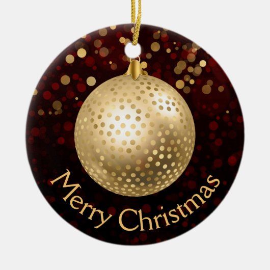 Red and Gold Kerstmis Bauble & Bokeh Keramisch Ornament (Voorkant)