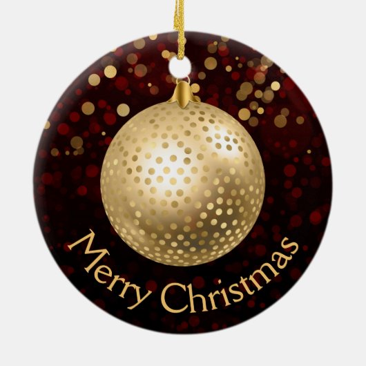 Red and Gold Kerstmis Bauble & Bokeh Keramisch Ornament (Achterkant)