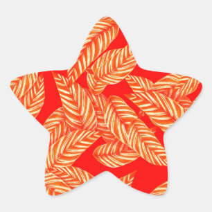 Red and Gold Leaf Pattern Star-Sticker Ster Sticker