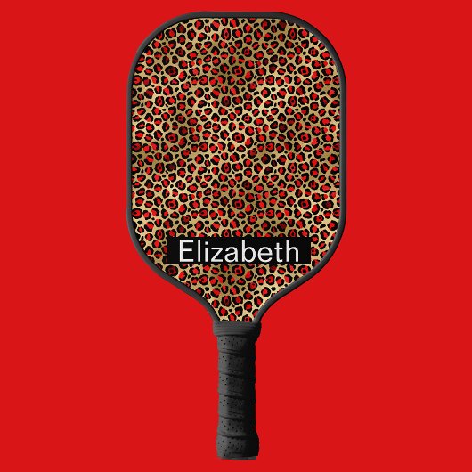 Red and Gold Leopard Print Personalized Pickleball Paddle