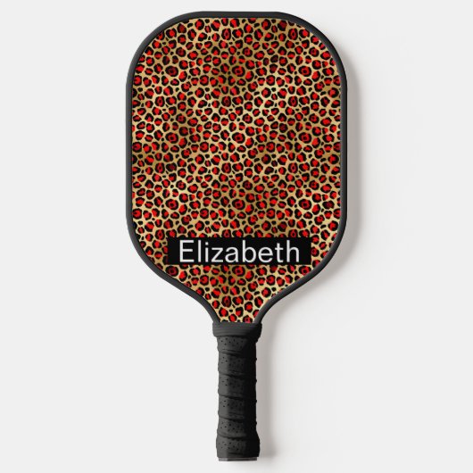 Red and Gold Leopard Print Personalized Pickleball Paddle (Voorkant)