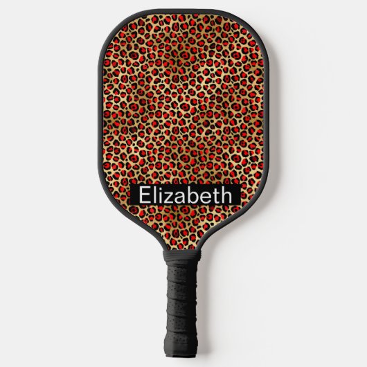 Red and Gold Leopard Print Personalized Pickleball Paddle (Achterkant)