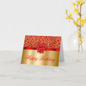 Red and Gold Leopard Shimmer Glam Birthday Gift Kaart (Gele Bloem)