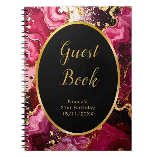 Red and Gold Marble Agate Birthday Guest Book Notitieboek (Voorkant)