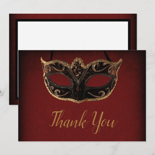 Red and Gold Masquerade Hartelijk dank Bedankkaart (Voorkant / Achterkant)