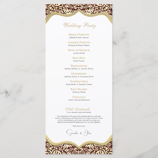 Red and Gold Monogram Wedding Program Programmakaart (Achterkant)