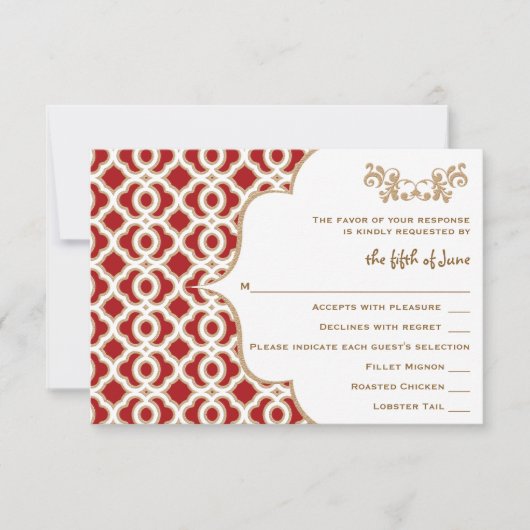 Red and Gold Moroccan Wedding Response Cards RSVP Kaartje (Voorkant)