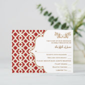 Red and Gold Moroccan Wedding Response Cards RSVP Kaartje (Staand voorkant)