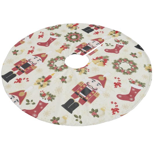 Red and Gold Nutcracker Fleece Kerstboom Rok (Gekanteld)