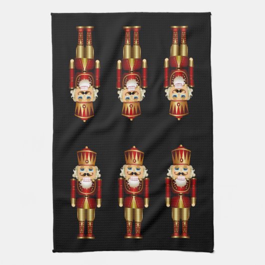 Red and Gold Nutcrackers Kitchen Towel Theedoek (Verticaal)