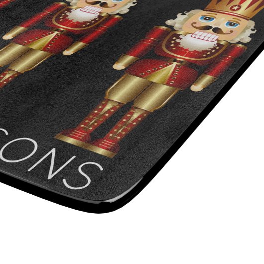 Red and Gold Nutcrackers op Black Personalize Cutt Snijplank (Hoek)